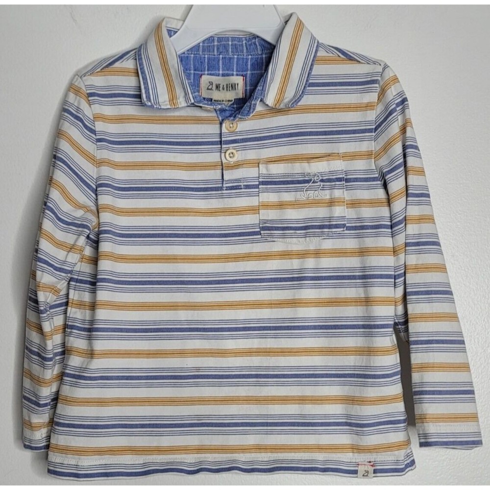 Me & Henry Kids Shirt 4/5 Y Youth Striped Dog Cotton Long Sleeve Collared
